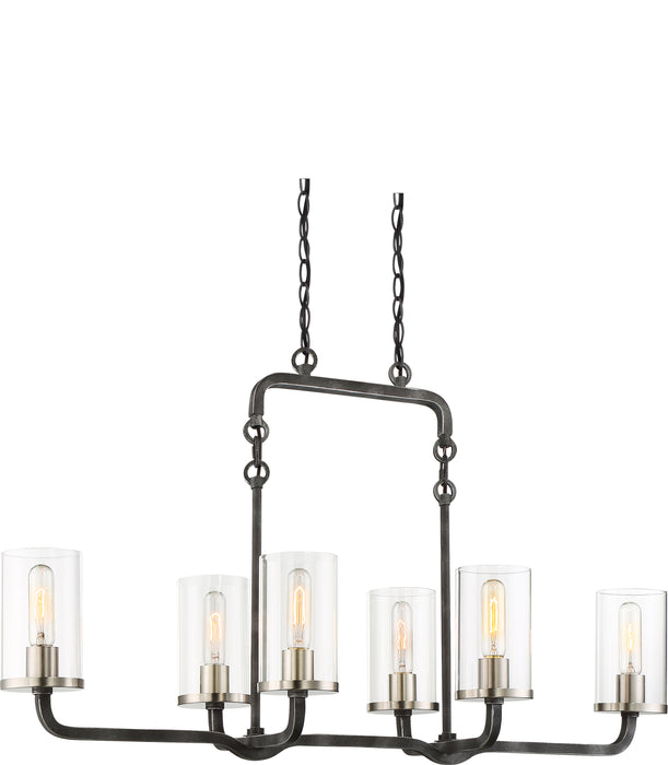 Sherwood Six Light Island Pendant in Iron Black / Brushed Nickel Accents