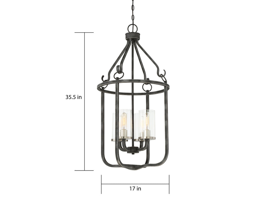Sherwood Four Light Pendant in Iron Black / Brushed Nickel Accents