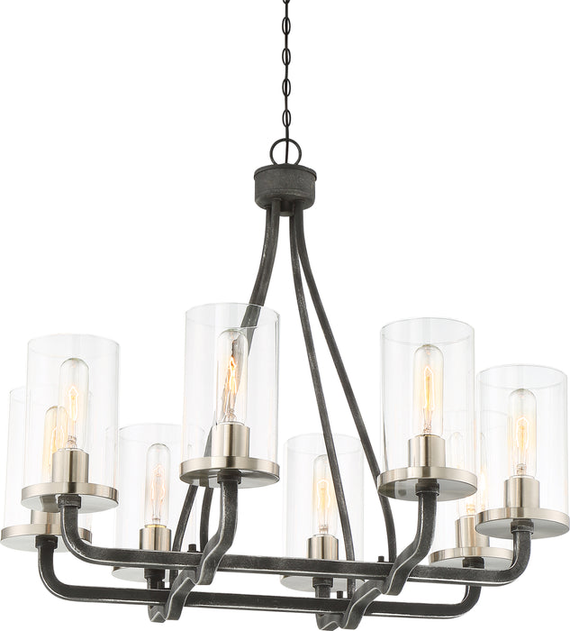 Sherwood Eight Light Chandelier in Iron Black / Brushed Nickel Accents