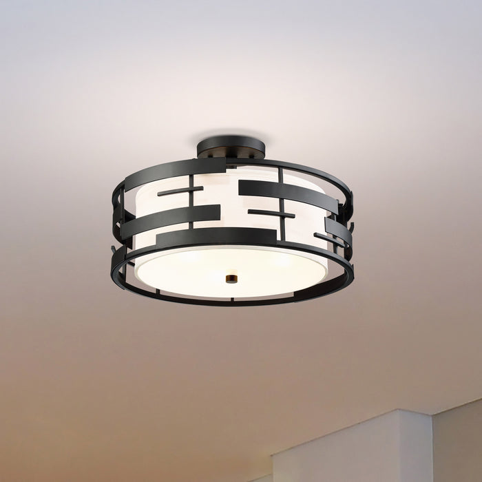 Lansing Three Light Semi Flush Mount in Midnight Bronze