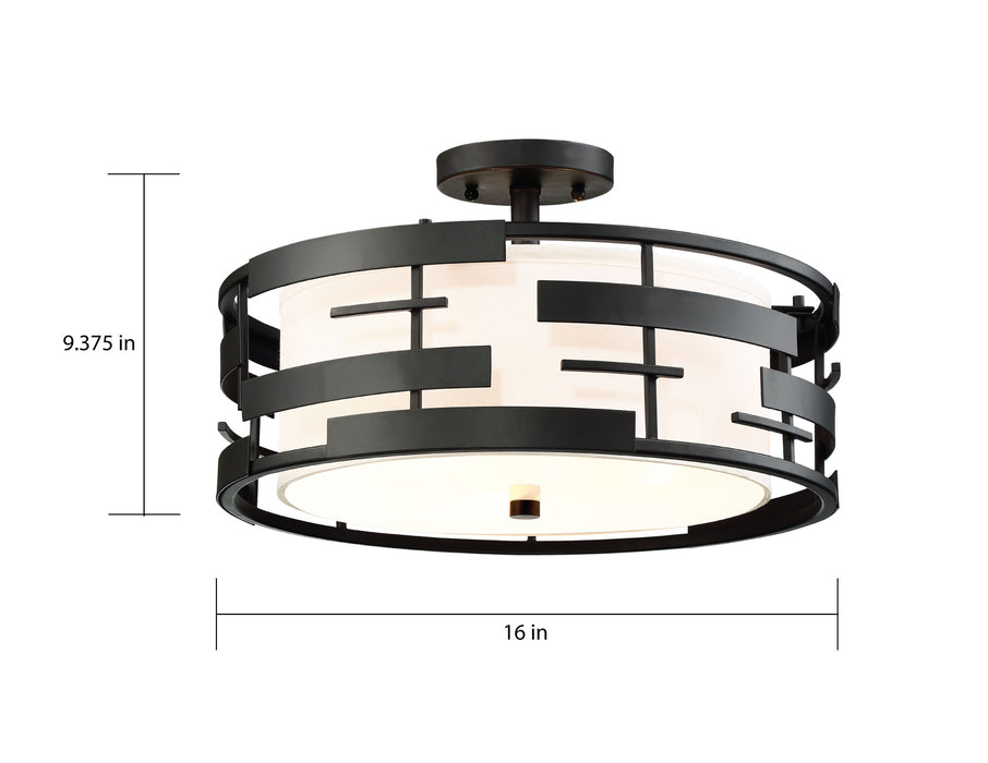 Lansing Three Light Semi Flush Mount in Midnight Bronze