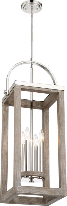 Bliss Four Light Pendant in Driftwood / Polished Nickel Accents