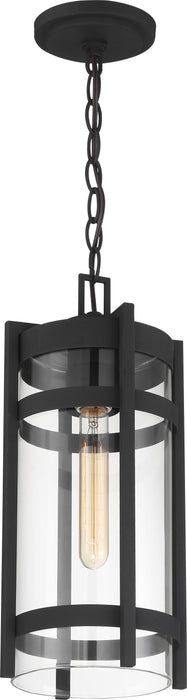 Tofino One Light Hanging Lantern in Textured Black / Clear Glass