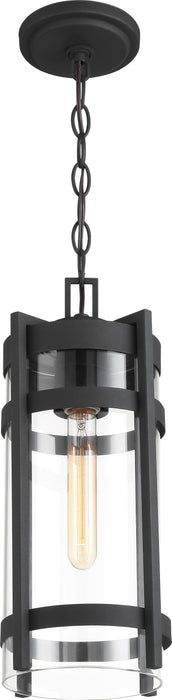 Tofino One Light Hanging Lantern in Textured Black / Clear Glass