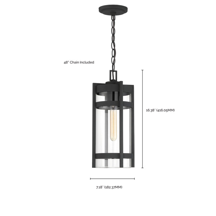 Tofino One Light Hanging Lantern in Textured Black / Clear Glass