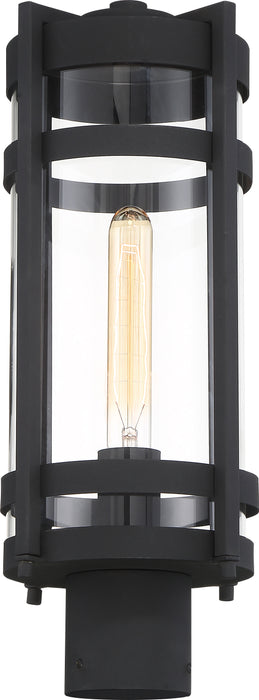 Tofino One Light Post Lantern in Textured Black / Clear Glass