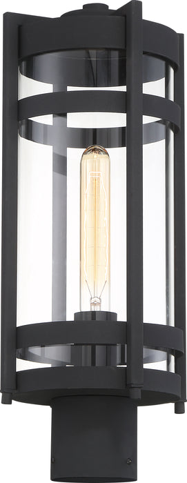 Tofino One Light Post Lantern in Textured Black / Clear Glass