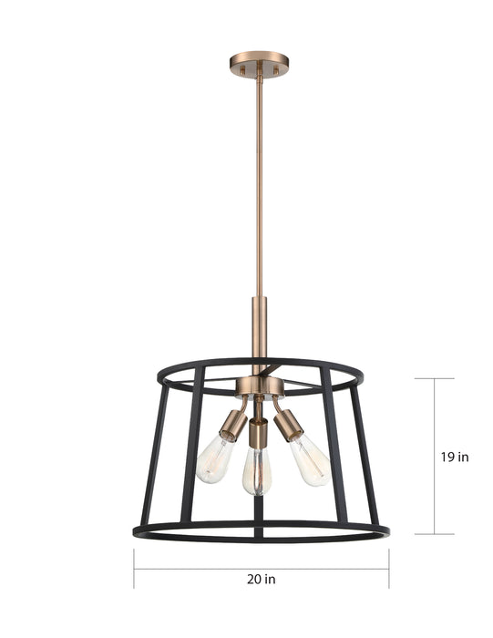 Chassis Three Light Pendant in Copper Brushed Brass / Matte Black
