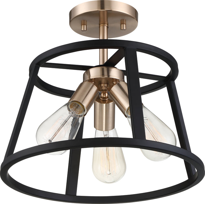 Chassis Three Light Semi Flush Mount in Copper Brushed Brass / Matte Black