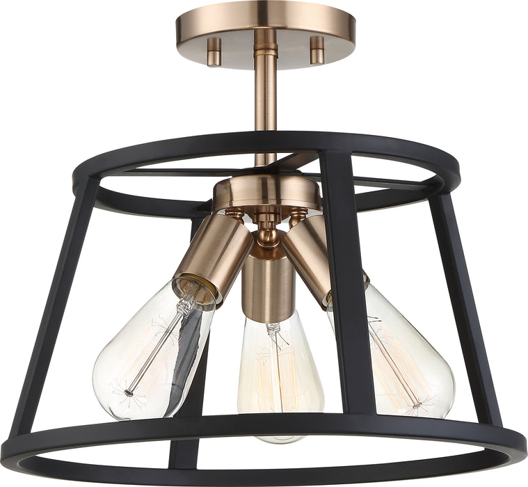 Chassis Three Light Semi Flush Mount in Copper Brushed Brass / Matte Black