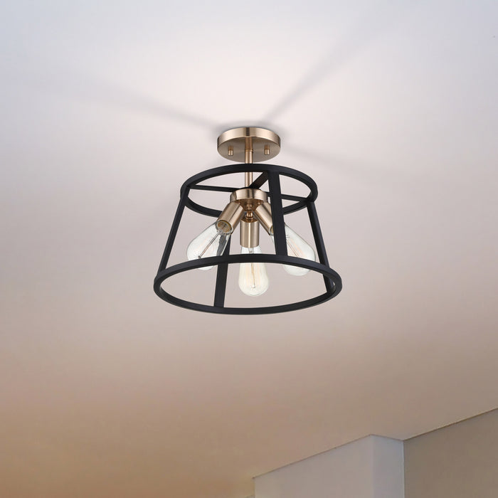 Chassis Three Light Semi Flush Mount in Copper Brushed Brass / Matte Black
