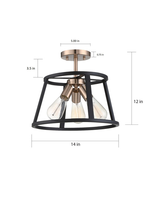 Chassis Three Light Semi Flush Mount in Copper Brushed Brass / Matte Black