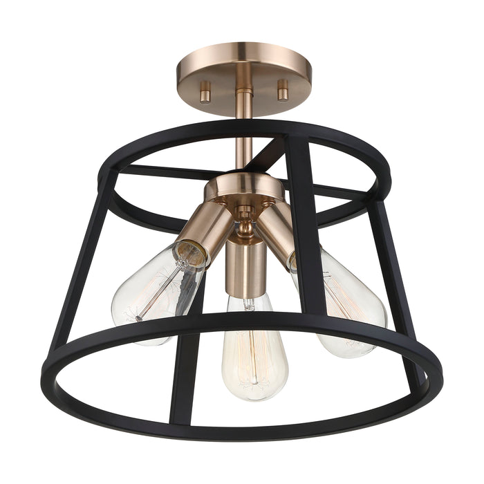 Chassis Three Light Semi Flush Mount in Copper Brushed Brass / Matte Black