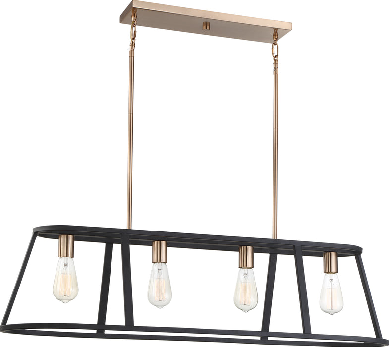 Chassis Four Light Island Pendant in Copper Brushed Brass / Matte Black