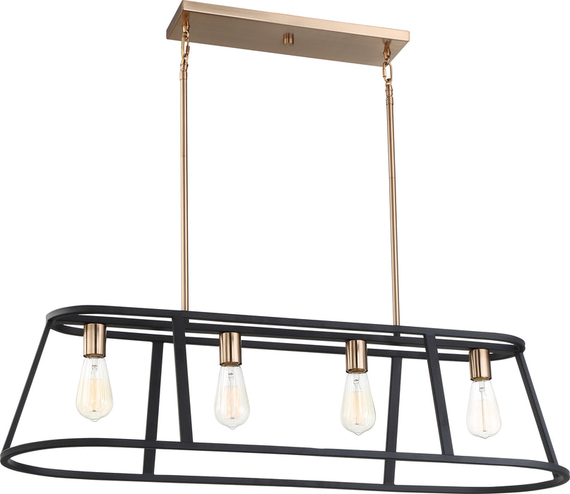 Chassis Four Light Island Pendant in Copper Brushed Brass / Matte Black