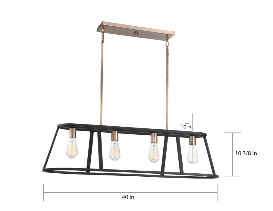 Chassis Four Light Island Pendant in Copper Brushed Brass / Matte Black