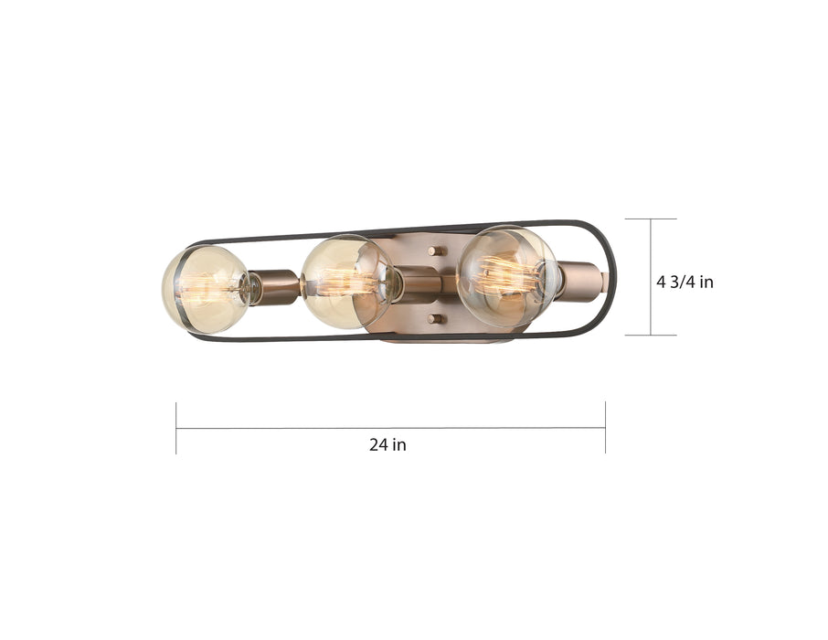 Chassis Three Light Vanity in Copper Brushed Brass / Matte Black