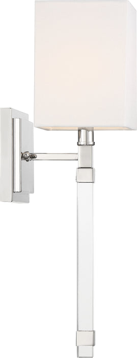 Thompson One Light Wall Sconce in Polished Nickel / White Fabric