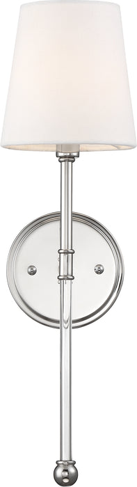 Olmstead One Light Wall Sconce in Polished Nickel / White Fabric