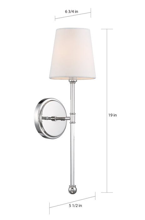 Olmstead One Light Wall Sconce in Polished Nickel / White Fabric