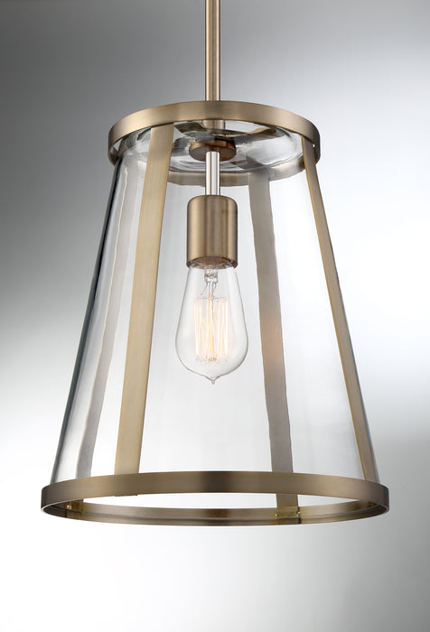 Bruge One Light Pendant in Burnished Brass / Clear