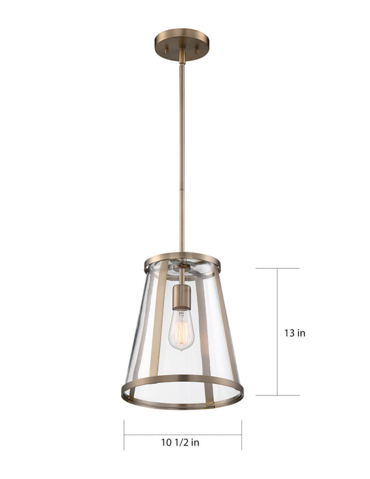 Bruge One Light Pendant in Burnished Brass / Clear