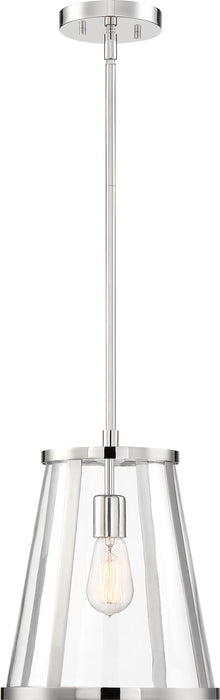 Bruge One Light Pendant in Polished Nickel / Clear Glass