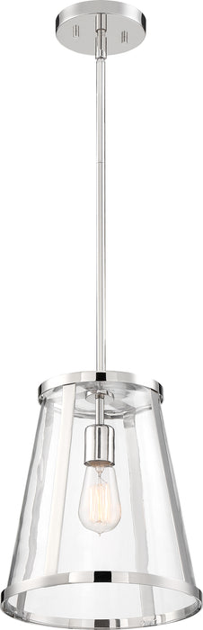 Bruge One Light Pendant in Polished Nickel / Clear Glass