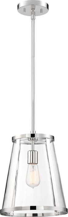 Bruge One Light Pendant in Polished Nickel / Clear Glass