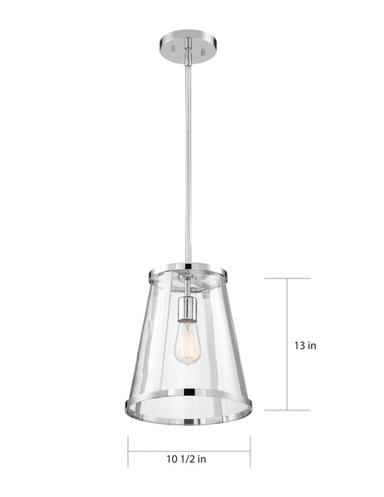 Bruge One Light Pendant in Polished Nickel / Clear Glass