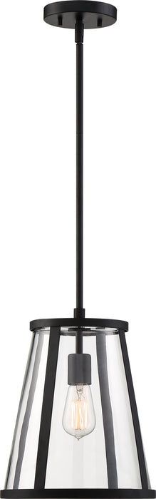 Bruge One Light Pendant in Matte Black / Clear Glass