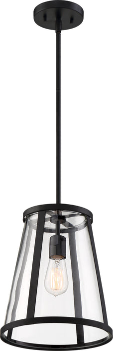 Bruge One Light Pendant in Matte Black / Clear Glass