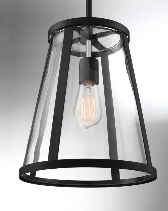 Bruge One Light Pendant in Matte Black / Clear Glass