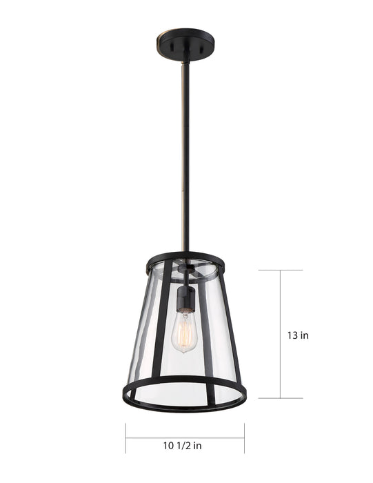 Bruge One Light Pendant in Matte Black / Clear Glass