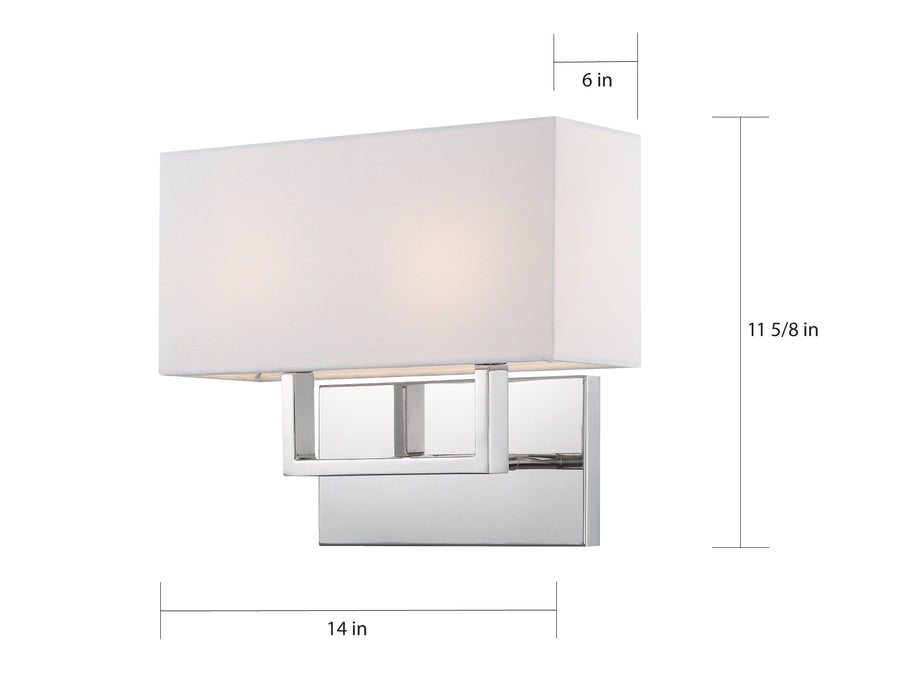 Tribeca Two Light Vanity in Polished Nickel / White Fabric