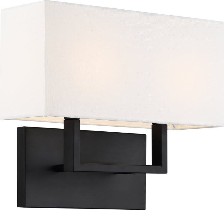 Tribeca Two Light Vanity in Aged Bronze / White Fabric