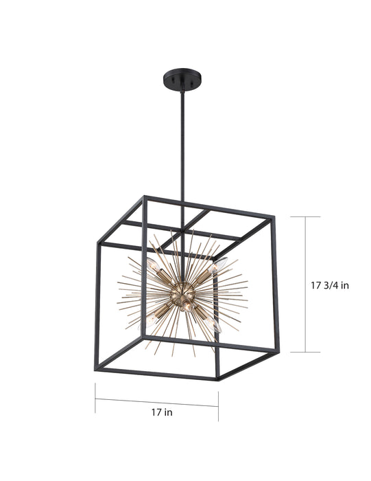 Spirefly Six Light Pendant in Matte Black / Burnished Brass