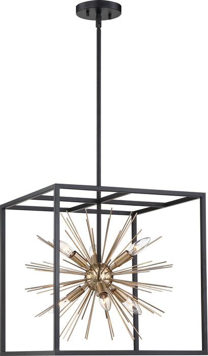 Spirefly Six Light Pendant in Matte Black / Burnished Brass