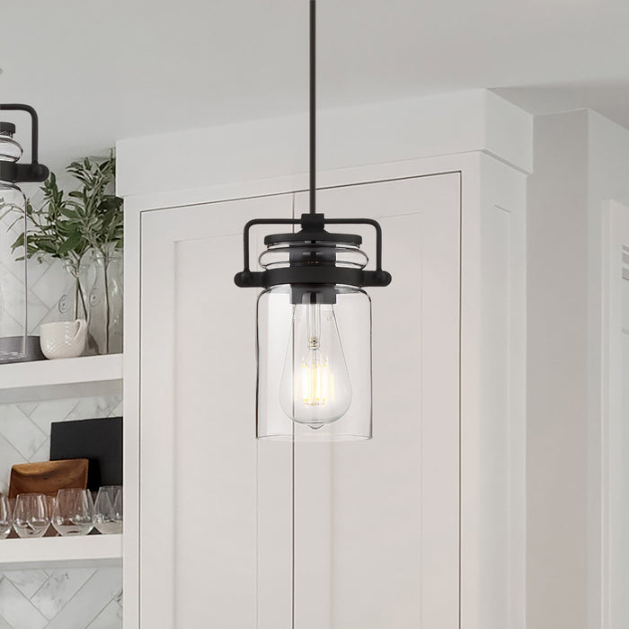 Antebellum One Light Mini Pendant in Matte Black / Clear Glass