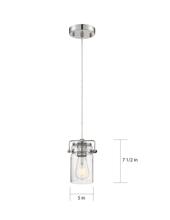 Antebellum One Light Mini Pendant in Polished Nickel / Clear Glass