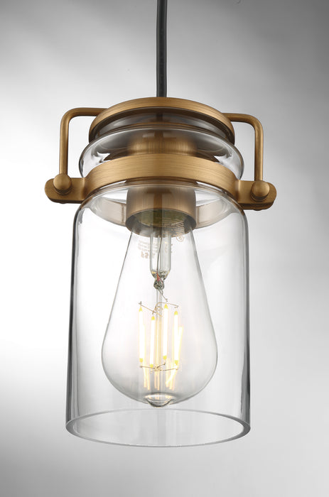 Antebellum One Light Mini Pendant in Vintage Brass / Clear Glass