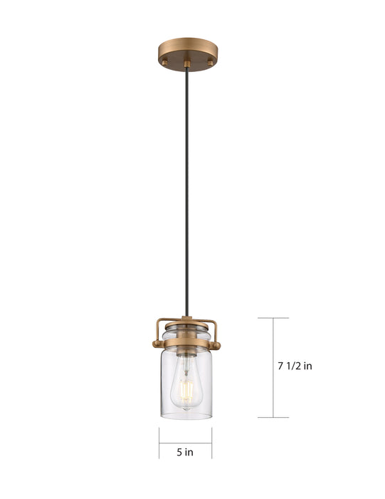 Antebellum One Light Mini Pendant in Vintage Brass / Clear Glass