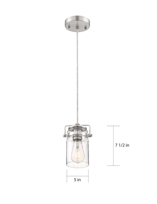 Antebellum One Light Mini Pendant in Brushed Nickel / Clear Glass