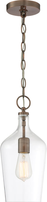 Hartley One Light Pendant in Antique Copper / Clear Glass