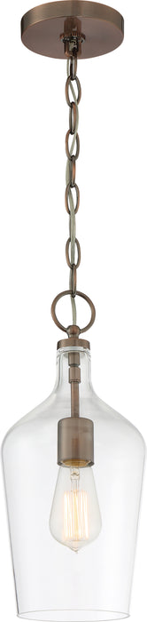 Hartley One Light Pendant in Antique Copper / Clear Glass