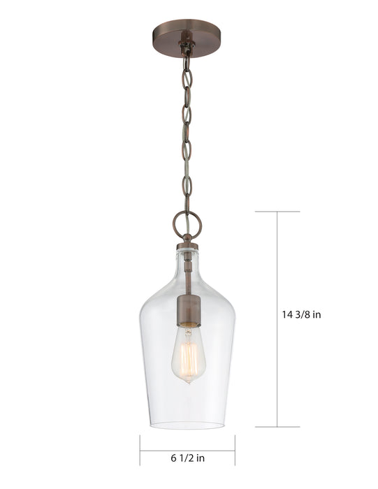 Hartley One Light Pendant in Antique Copper / Clear Glass