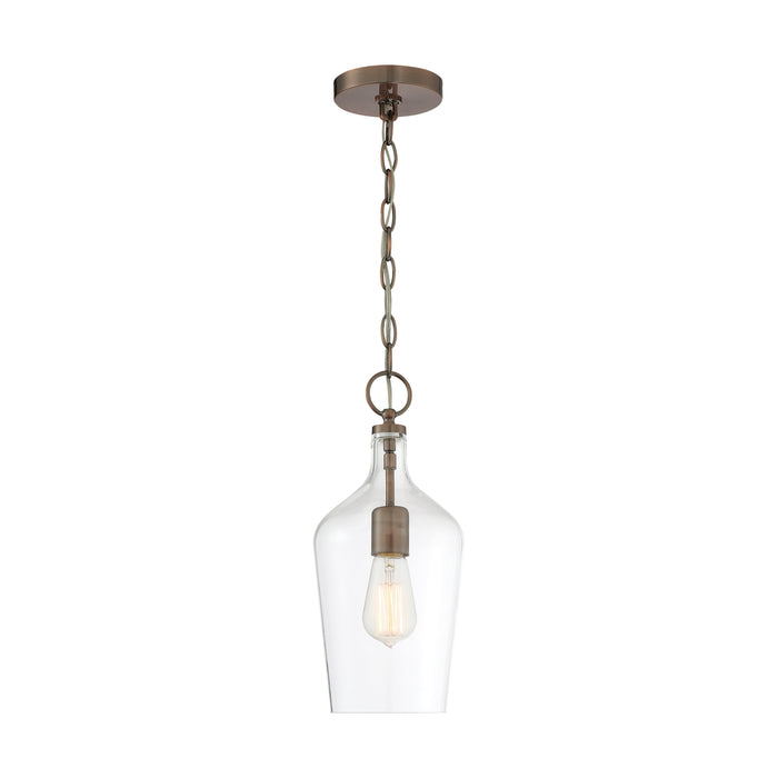 Hartley One Light Pendant in Antique Copper / Clear Glass