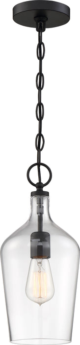 Hartley One Light Pendant in Matte Black / Clear Glass