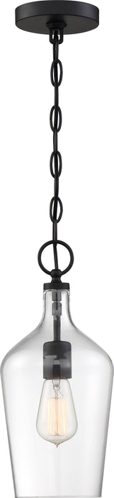 Hartley One Light Pendant in Matte Black / Clear Glass