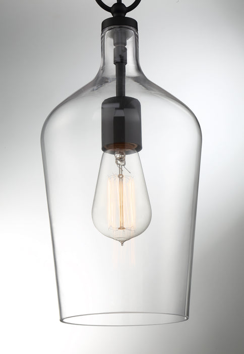 Hartley One Light Pendant in Matte Black / Clear Glass